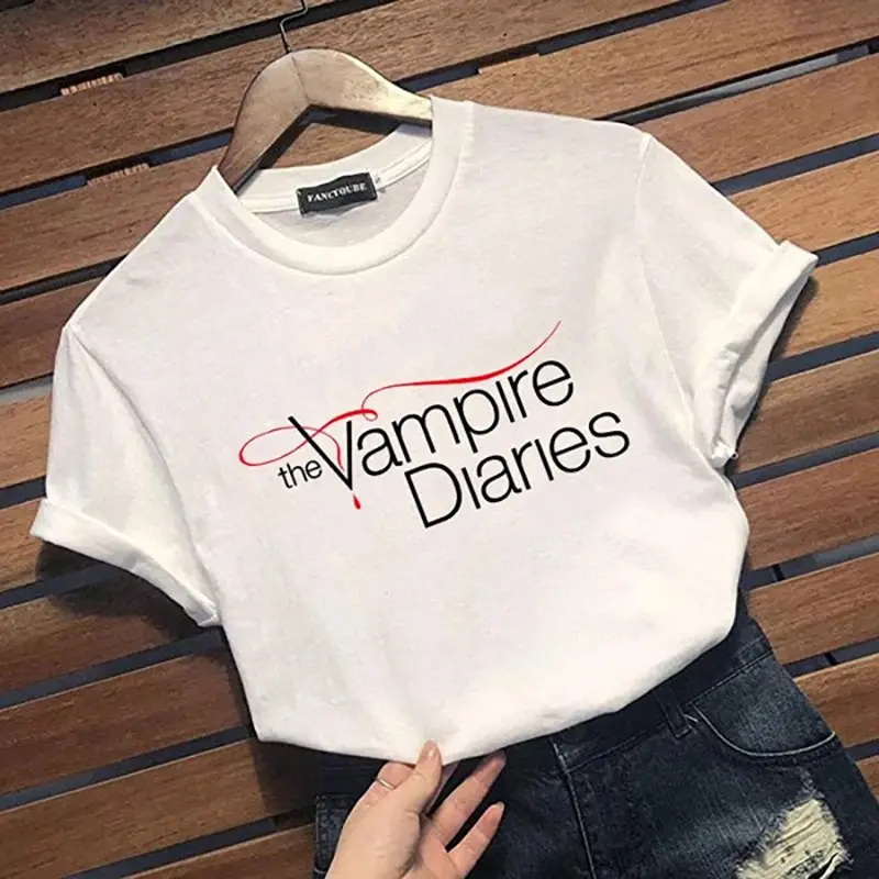Unisex The Vampire Diaries Graphic T-Shirt, Creative Round Neck Casual Short Sleeve Movie Fan Tee Top, Office, Customized