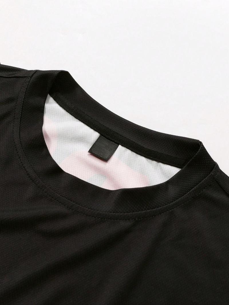 Men's Race Car & Letter Print Round Neck Crop Tee, Loose Casual Fashion Short Sleeve T-shirt for Daily Wear, Men's Top for All Seasons, Tropical