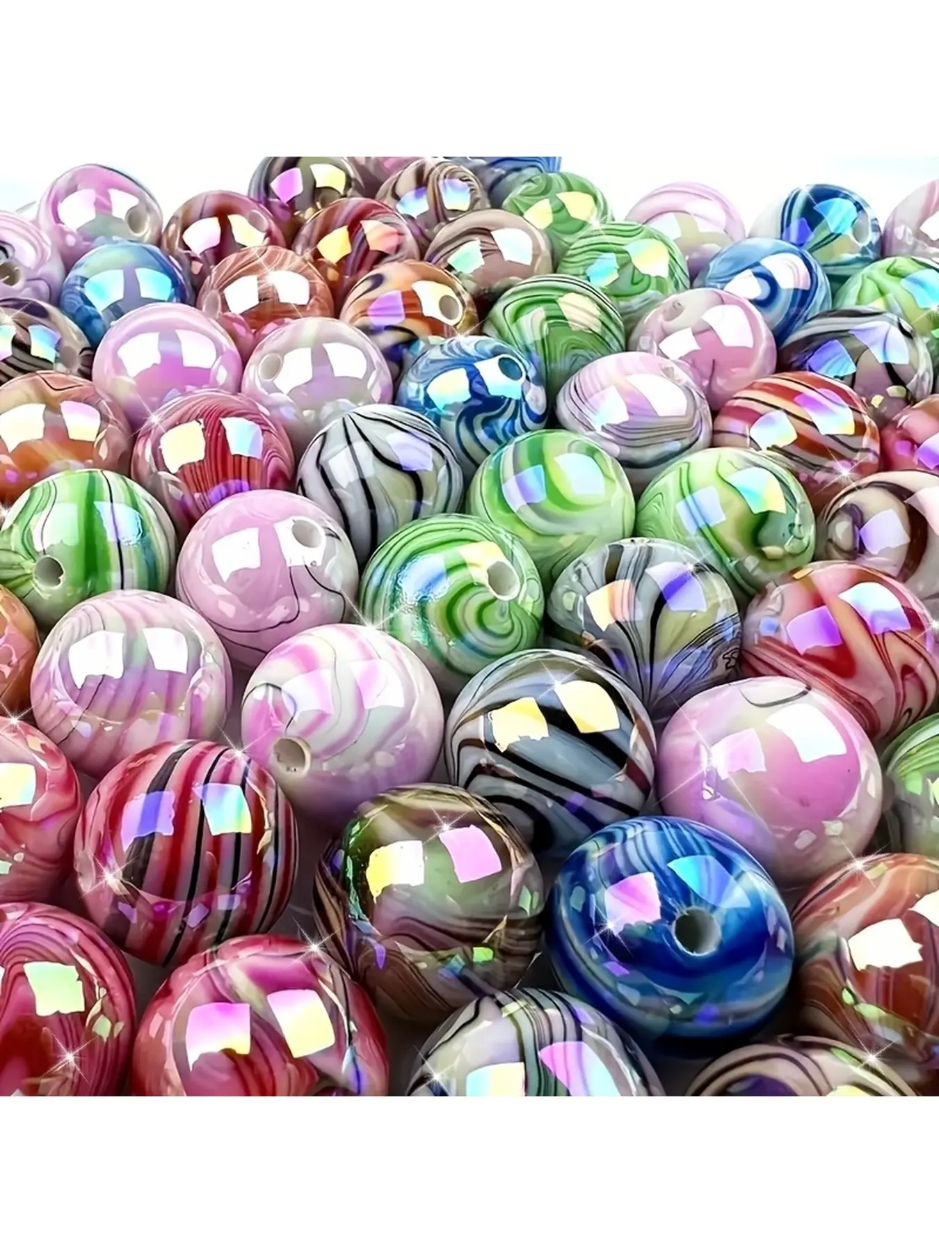 60-piece mix of acrylic beads, 8mm colorful patterned beads, perfect for jewelry making, trendy beading, and crafts