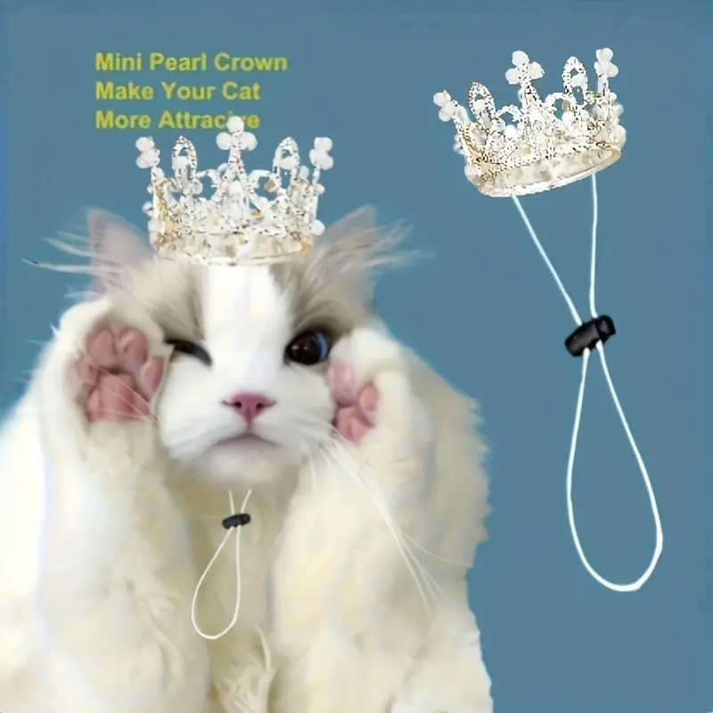 Vintage Luxury Pet Crown Headband, Shiny Crystal Beads Aluminum Hair Accessory, Elegant Pet Party Decor for Cats and Dogs