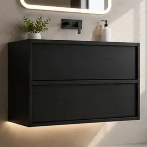 ARCH 36 Inch Wall Mounted Bathroom Vanity Cabinet, Floating MDF Storage Cabinet with Two Drawers, Matte Black Modern Bathroom Furniture for Bathroom Organization, KD-Packing, Vanity Only Without Basin, Matte Black Color Options, MDF Material