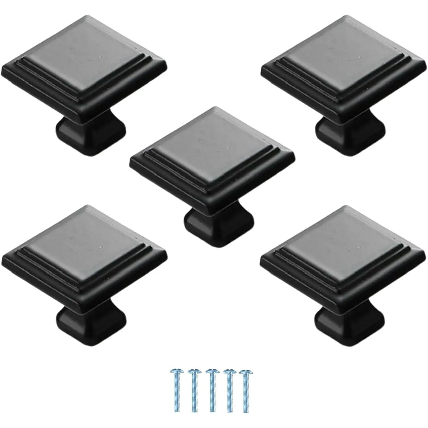 5 Pack Black Matte Cabinet Knobs, Square Drawer Knobs(29mm/1.14 Inch), Durable Dresser Knob with 5 count Screws, Pull Handle Hardware Kitchen Door Knobs for Cabinets