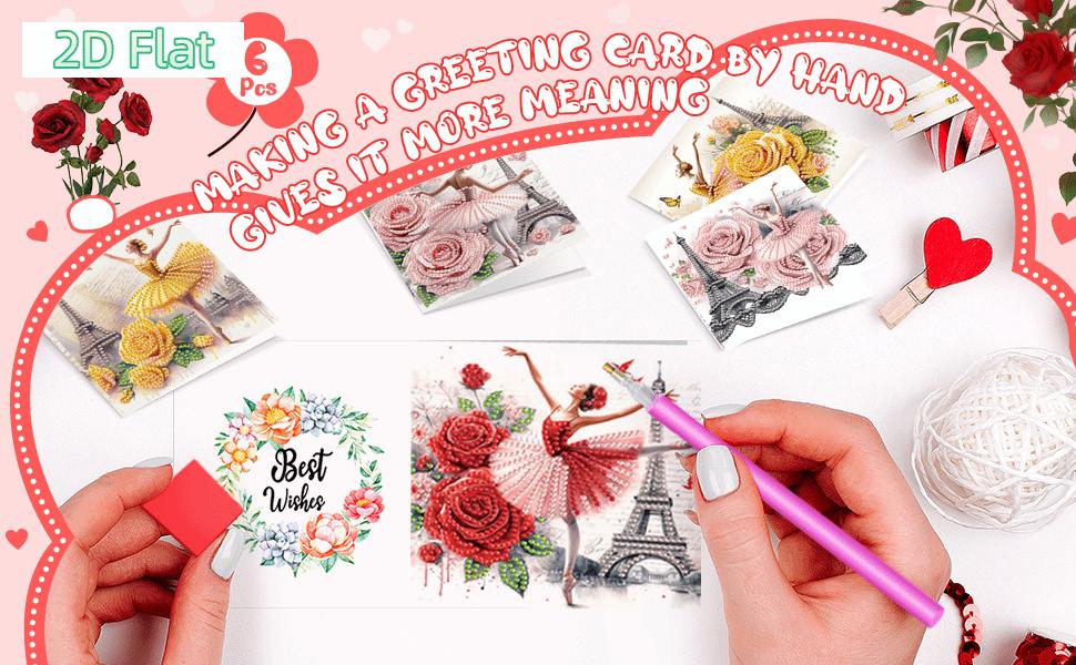 2D FLAT 6Pcs DIY Diamond Painting Greeting Card Set Rhinestone Diamond Art Mosaic Postcards for Festivals and CelebrationsDIY Diamond Painting Kit for Adults & Beginners, No Skills Needed. Sparkling Art to Brighten Rooms & Perfect Festive Gift