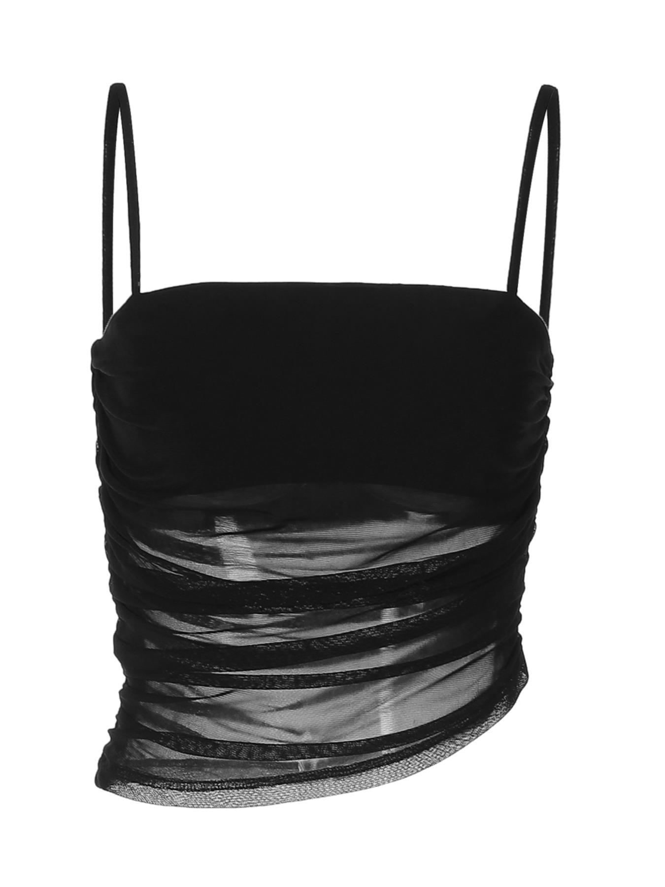 Women's Solid Sheer Short Cami Top, Fashion Casual Sleeveless Top for Daily Outdoor Wear, Women Clothing for Summer, Womenswear