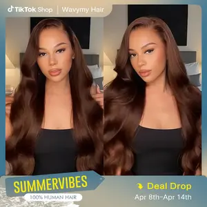 Wavymy Chocolate Brown Body Wave Wig with Face-Framing Curtain Bangs Layered Cut Wear & Go Glueless Wig, 7×5 Pre-Cut Lace, Pre-Bleached Tiny Knots, Pre-Plucked Natural Hairline, 180% Density Human Hair for Everyday Easy Styling