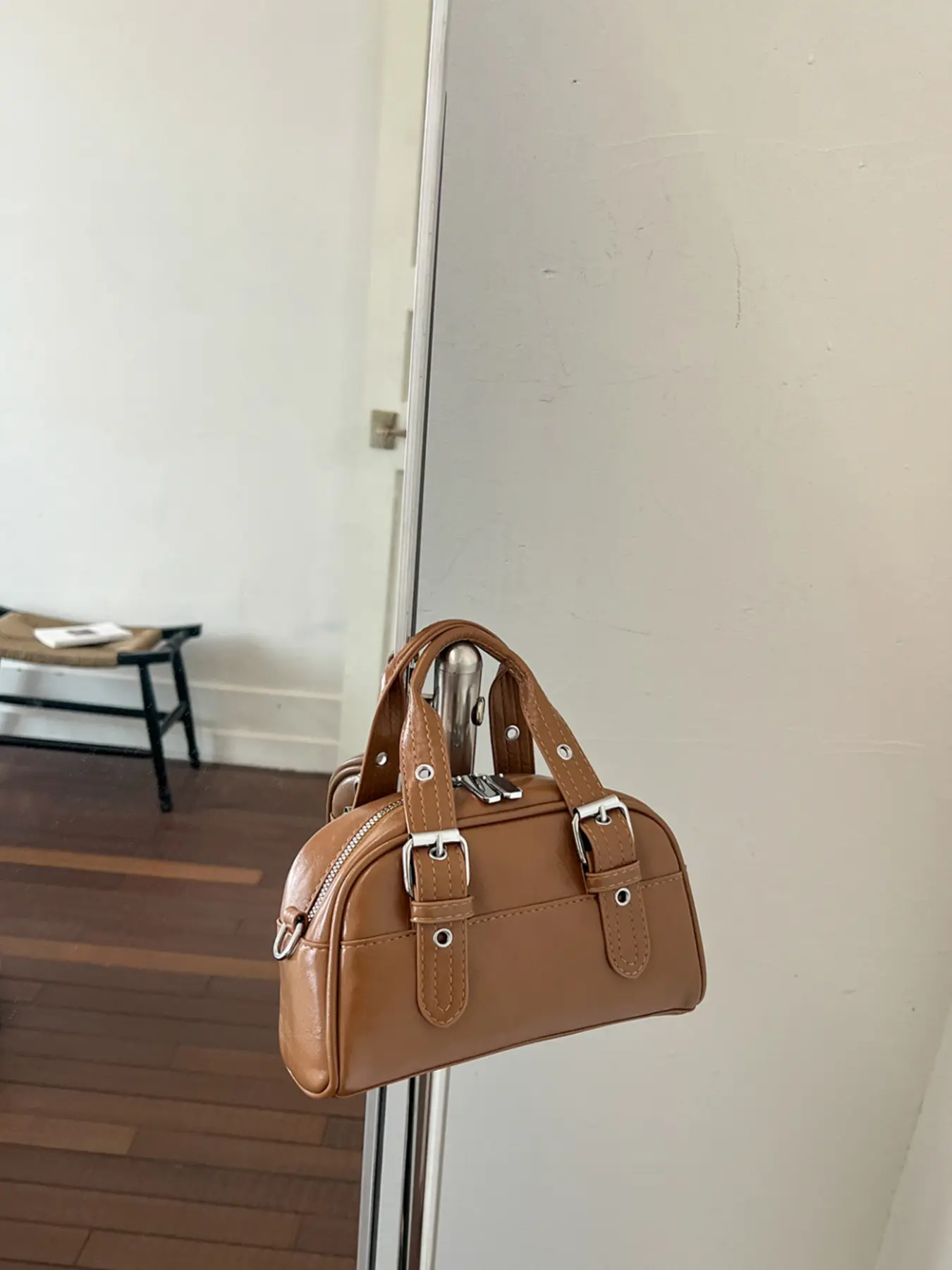 1 Piece Solid Brown Vintage Mini Boston Handbag Metal Buckle Decor Short Top Handle Detachable Adjustable Crossbody Strap Compact Small Shoulder Purse For Women Daily Dating Street Casual Outfit