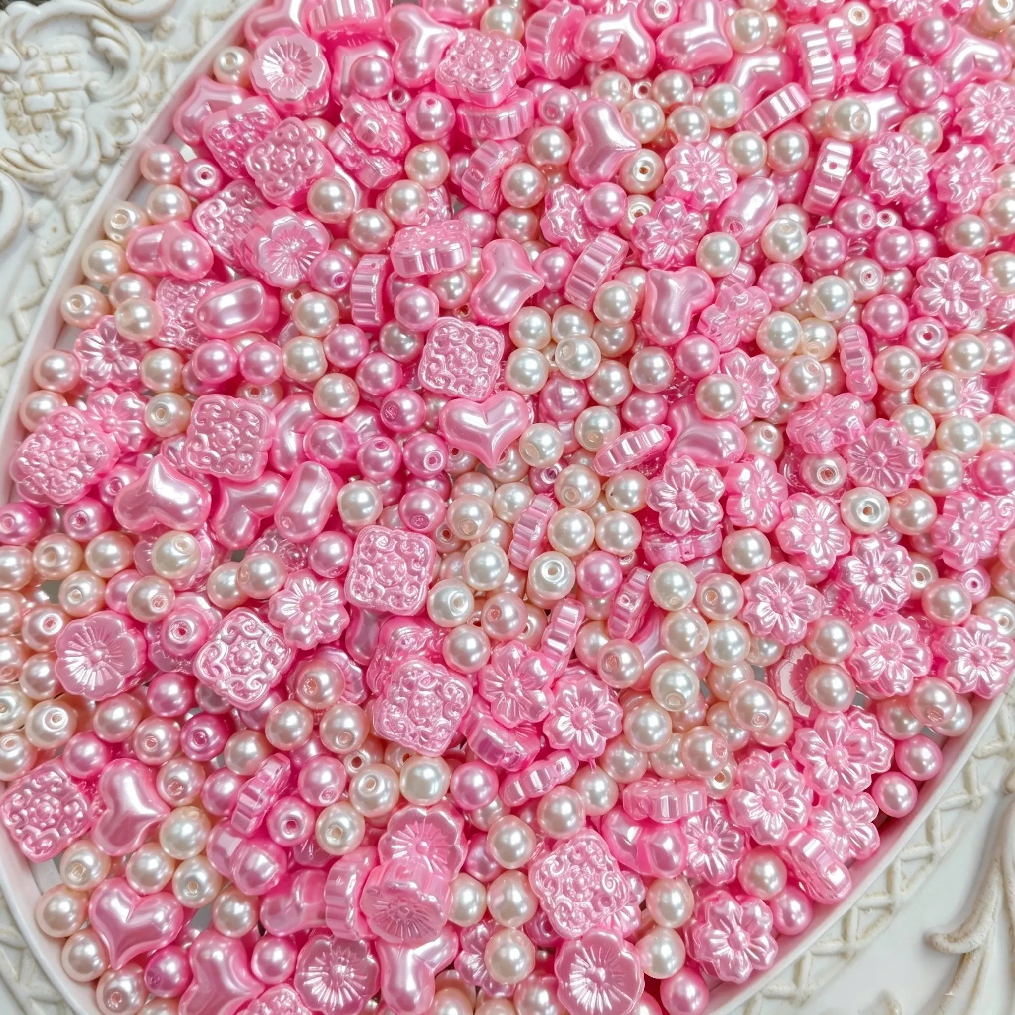 [NEW] Blush Sakura Imitation Pearl Glass Beads, Vintage Embossed Flower Heart Loose Beads for DIY Bracelet Necklace Jewelry Making