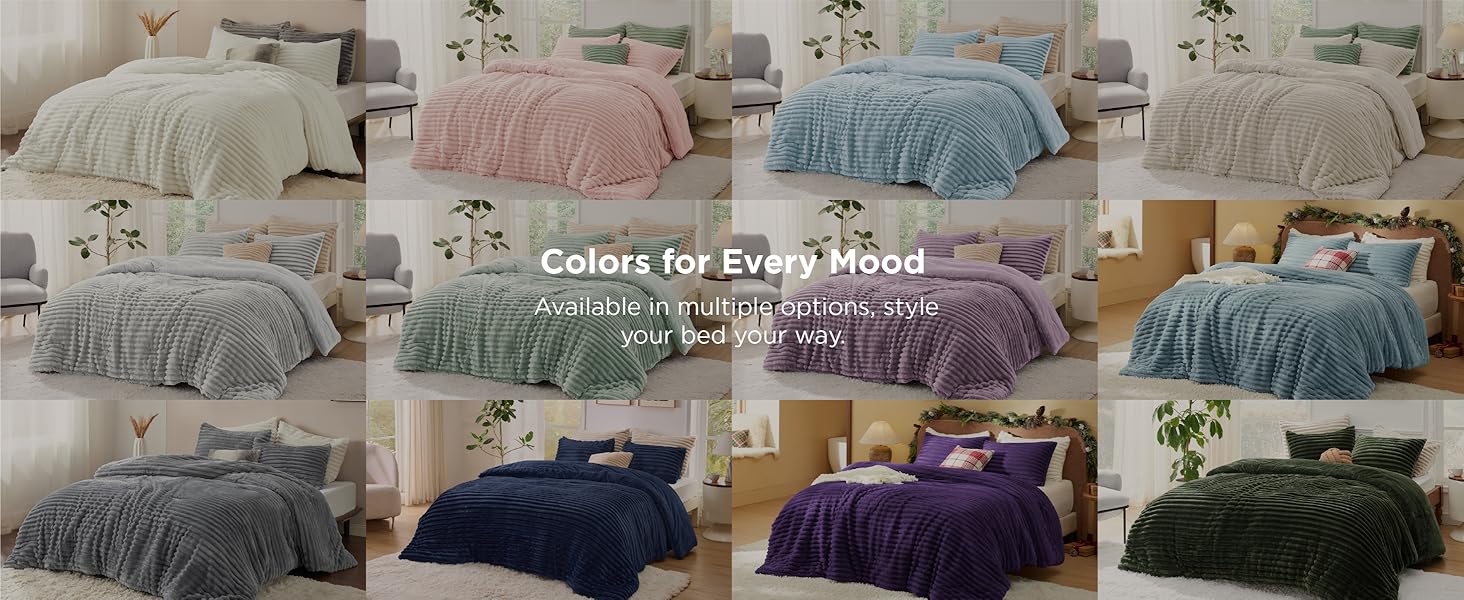 3-Piece GentleSoft Double-Side Fleece Fluffy White Queen Size Comforter Set, 2 Pillowcases, 90x90 Inches, Cozy Striped Luxury Home Bedding Decor, Home Supply, Three-Piece