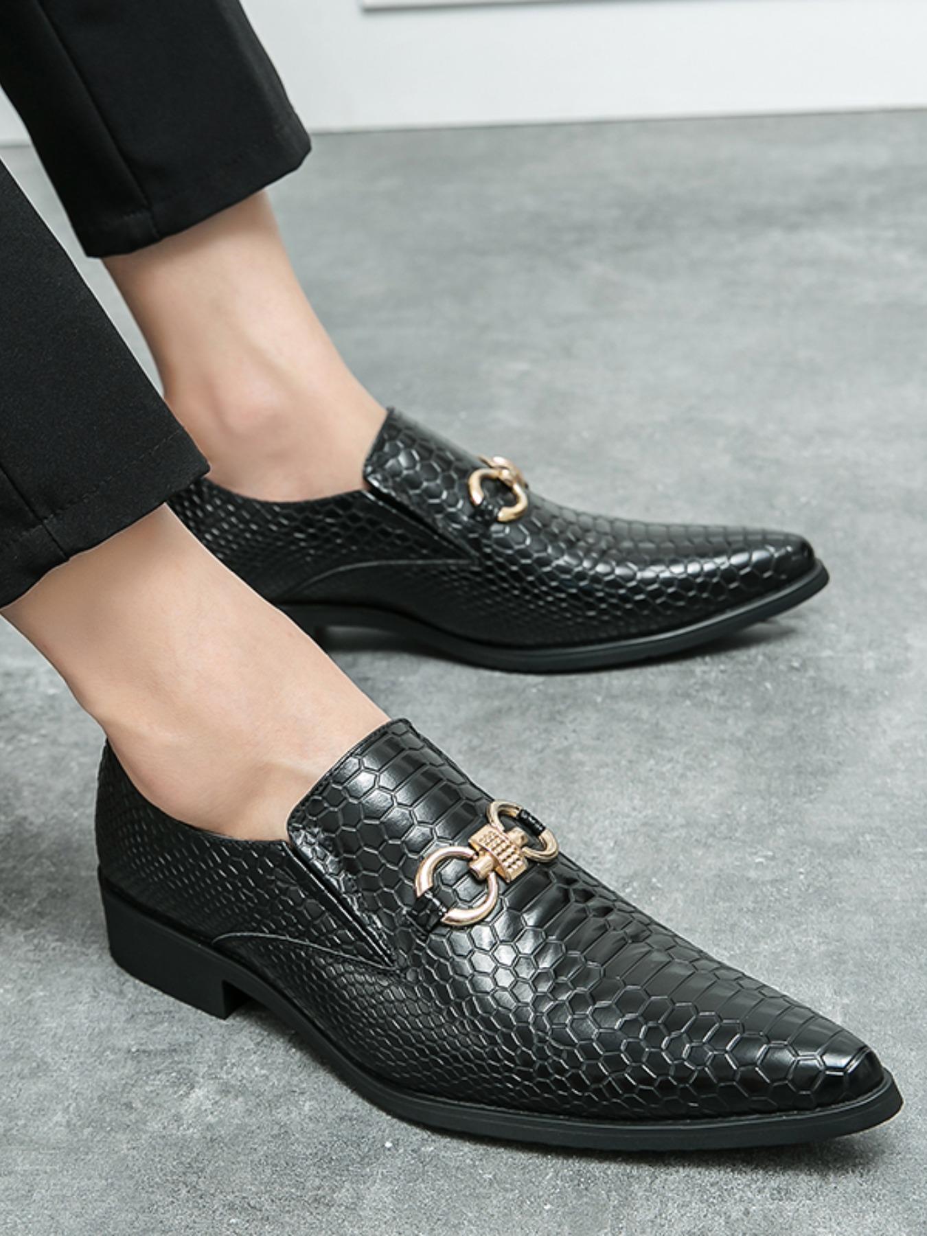 Men's Fashionable Snake Skin Embossed PU Leather Pointed Dress Shoes, Casual Comfortable Loafers for Daily Wear, Business Style Shoes for Party, Daily Clothing Decor