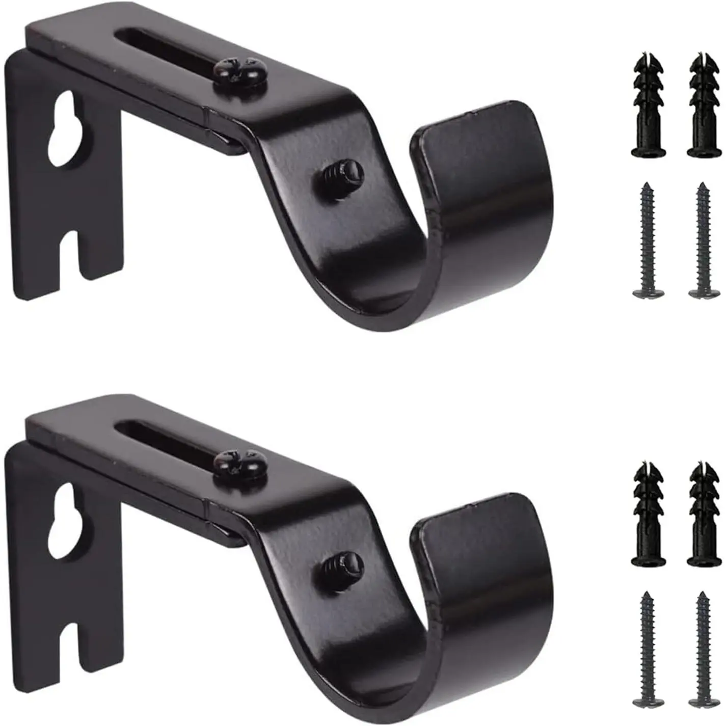 2 count Adjustable Curtain Rod Brackets,Fits up to 7/8 inch or 1 inch Rods,Extendable Curtain Rod Holder for Wall,Black