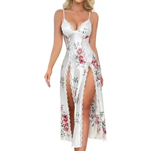 Goddess wardrobe CRIPOM Silk Lingerie Dress for Women Long Nightgowns for Women Sexy Chemise with Thong 2 Piece S-XXL