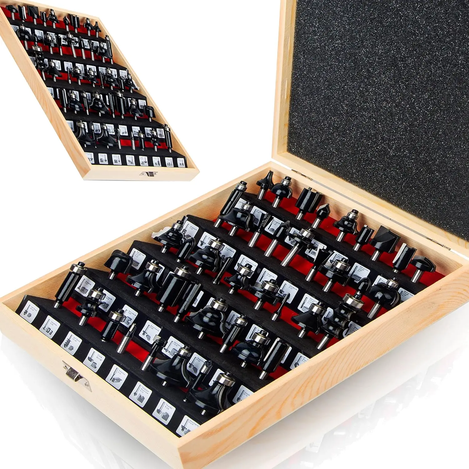 41PCS Carbide-Tipped Raised Panel Wood Milling Router Bit Set, 1/4 in Shank, Rail & Stile CNC Cutting Tool for Cabinet Drawer Door Surfacing, Miter Cuts Woodworking, Carbide Tips