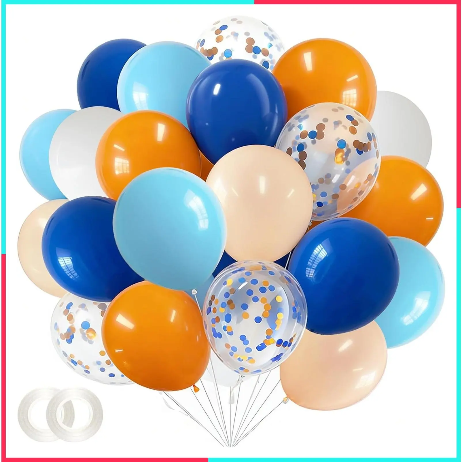 Blue and Orange Latex Balloons 12 Inch 60 Pcs Navy Dark Light Blue White Burnt Pastel Orange Confetti Wedding Party Decorations Birthday Bridal Baby Shower Decor Supplies Kids Boys Girls