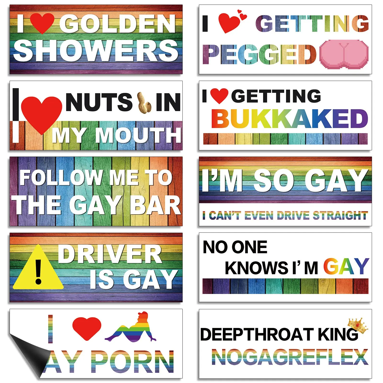 10 Pcs Magnetic Classic Style Funny LGBT Rainbow Bumper Decals, Prank Car Stickers, Colorful Car Accessories for Truck, Vehicle, Luggage, Window, Refrigerator