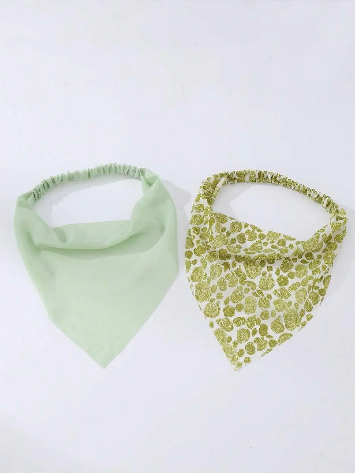 2pcs Women's Accessories, Minimalist Fresh Green Rose Flower Print Triangular Headband, Suitable For Daily, Spring/Summer, Vacation, Party, Decoration Women Bandana Beach Accessories Summer Beach Hair Bands,Festival,Birthday