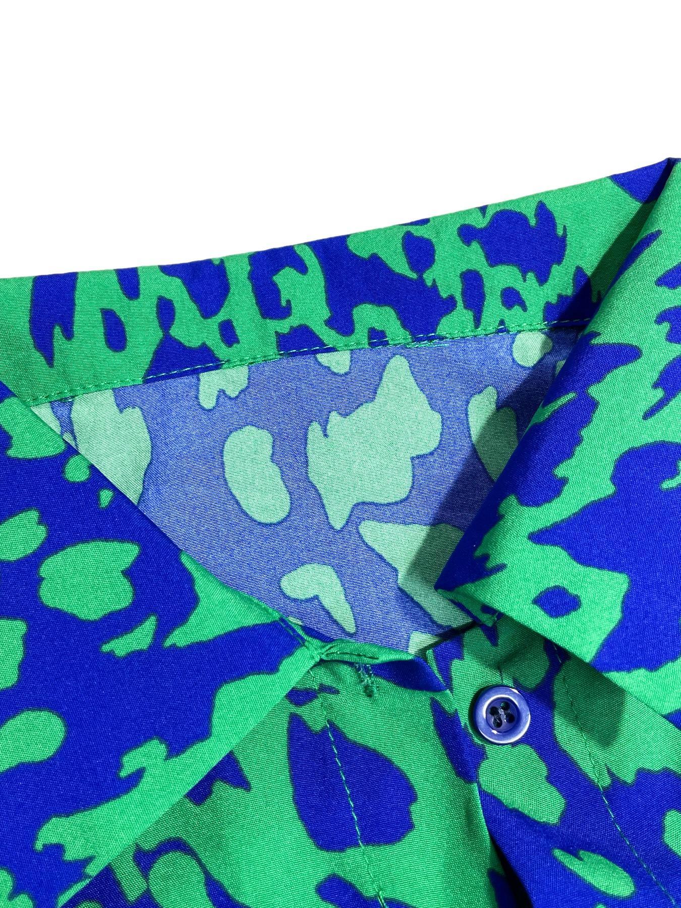 Women's Spring Autumn Elegant Boho Geometric Tie Dye Print Button Front Belt Midi Dress, Long Sleeve Fitted Design, Multiple Color Options