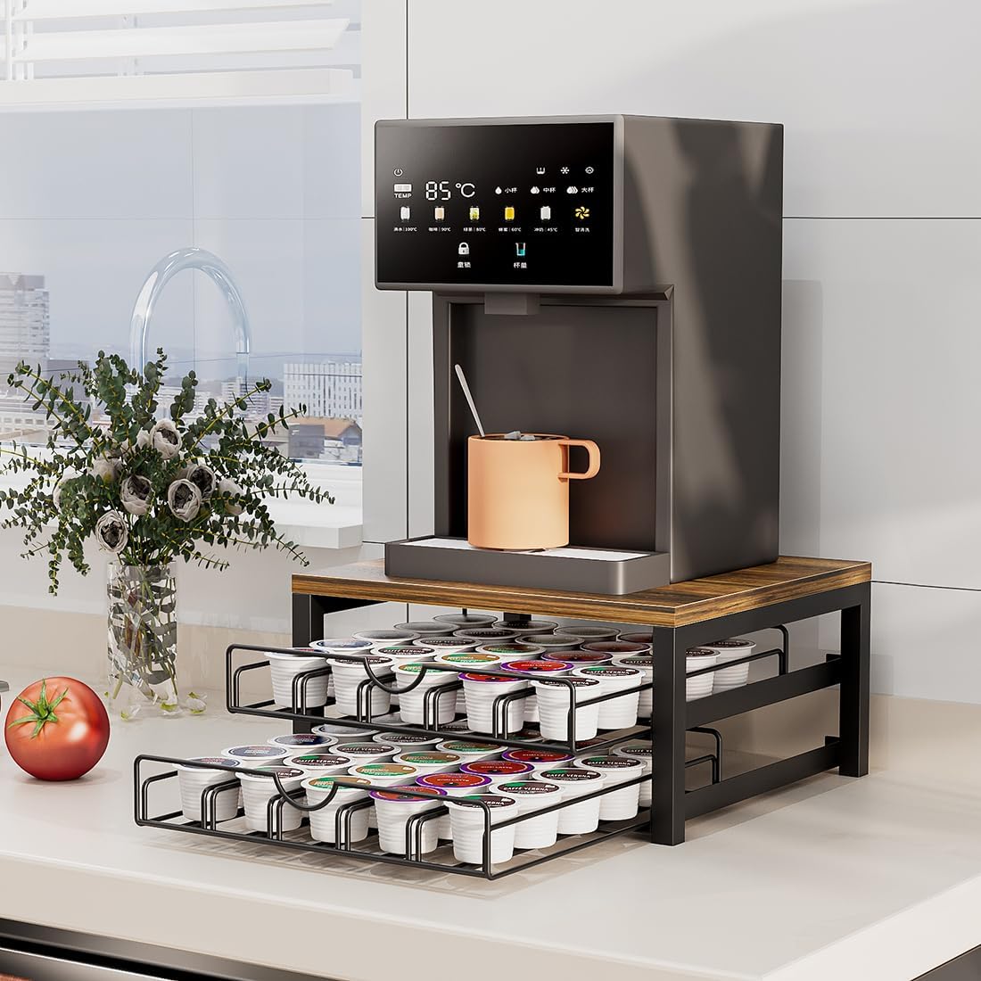 Coffee Pod Drawer – Compatible with K-Cups, 50 Pod Pack Capacity Rack, 2-Tier Holder & Storage, Home or Office Kitchen Counter Organizer Multicolor Deals For You Days