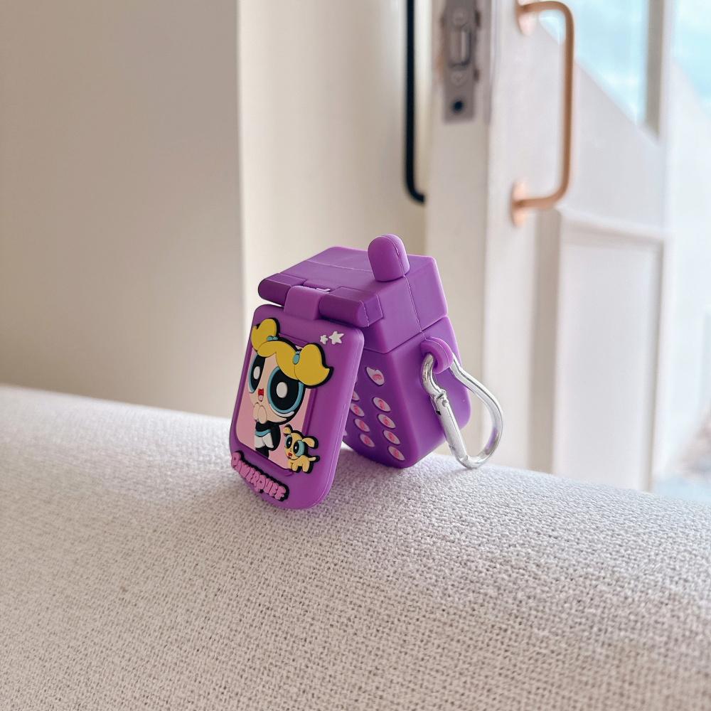 Cute Anime Figure The Power Girls Flip Phone SiliconeWireless Earphone Protective Case For Airpods PerfectSurprise Gifts