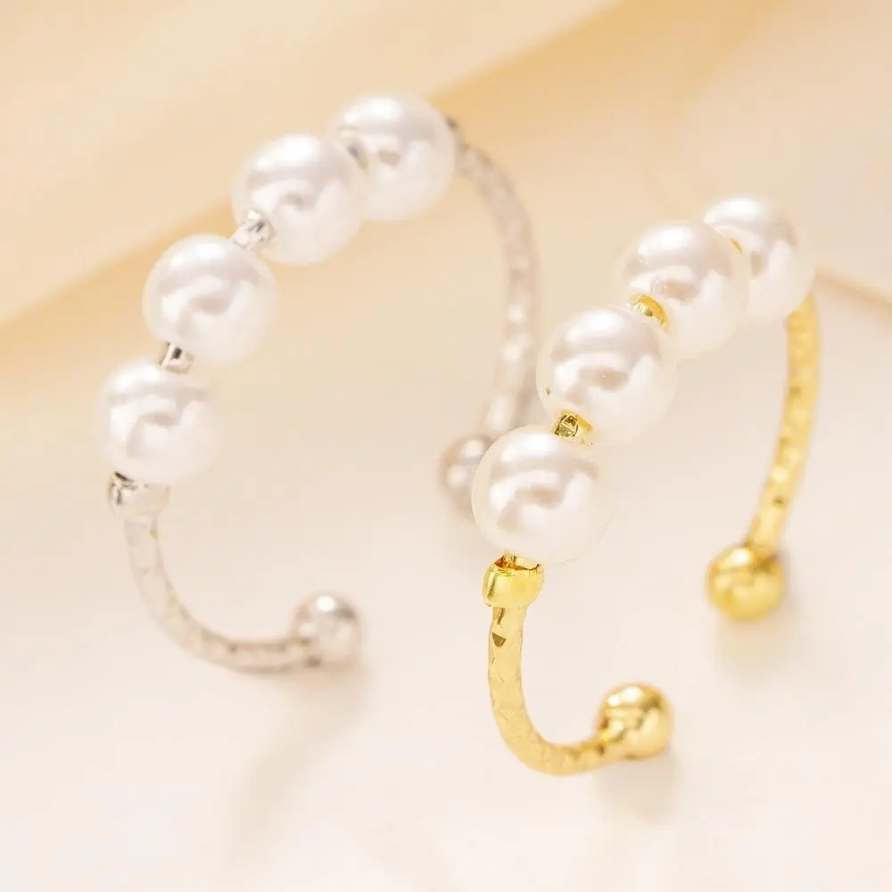 Women's Ultra-Lightweight 2.6g Classic Korean Vintage Glass Pearl Ring - Adjustable Open Band, Hypoallergenic, Beautiful Luster Female Stackable Dainty Costume Jewelry for Index Finger