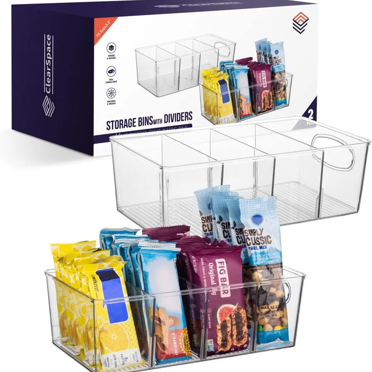 YFMHK Pantry Organizers and Storage and Cabinet Organizer, 2 Pack| Storage bin with divider for organizing pantry items, food containers, kitchen essentials, and refrigerator storage