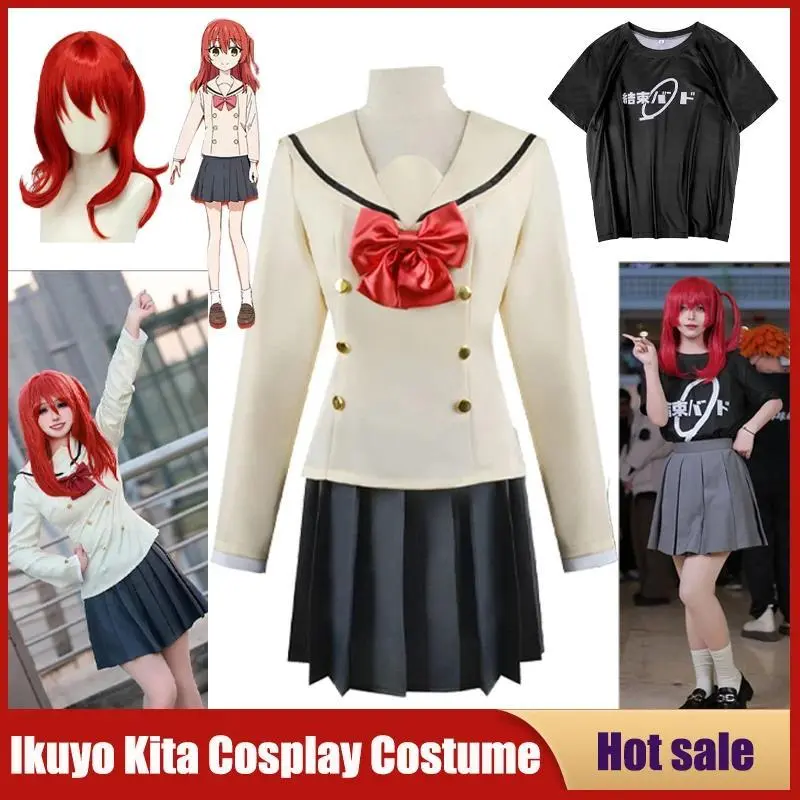 Ikuyo Kita Costume Anime Bocchi The Rock Cosplay Dress Red Wig Skirt Socks JK Uniform Carnival Party Cos Suit For Girls Women