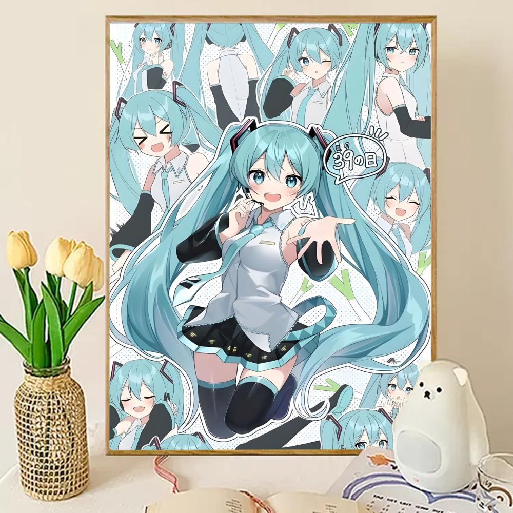 H-HATSUNE M-MIKU Poster Sticky Wall Art Printing Waterproof Modern Aesthetic Home Living Bedroom Decor Trendy Room Decoration Gift Durable High Quality