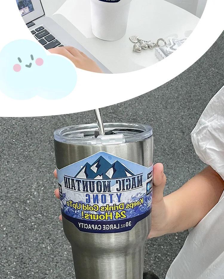 Magic Stainless Steel Freeze Thermos Cup with Straw Ice Coffee Drink Vacuum Insulated Bottle Car Travel Outdoor Mountain Cup Magic Stainless Steel Freeze Thermos Cup with Straw Ice Coffee Drink Vacuum Insulated Bottle Car Travel Outdoor Mountain Cup