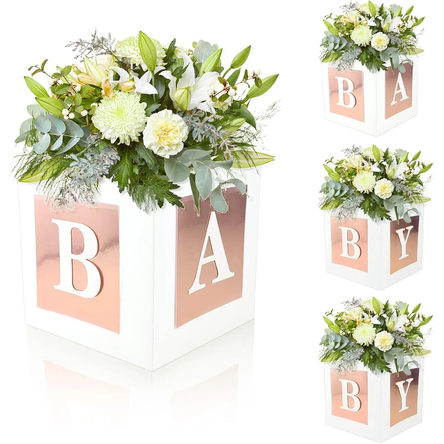 4 count  Shower Flower Boxes Centerpieces Decoration Rose  Block Floral Holder In Bloom  Birthday Party Decors Table Display Its A Girl Its A Boy