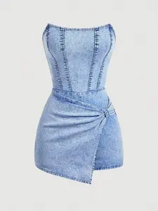 Women's Fashion Sexy Solid Color Tank Top Denim Dress, Valentine's Day, Comfortable Design, Perfect for Casual Wear, Versatile Fashion Accessory