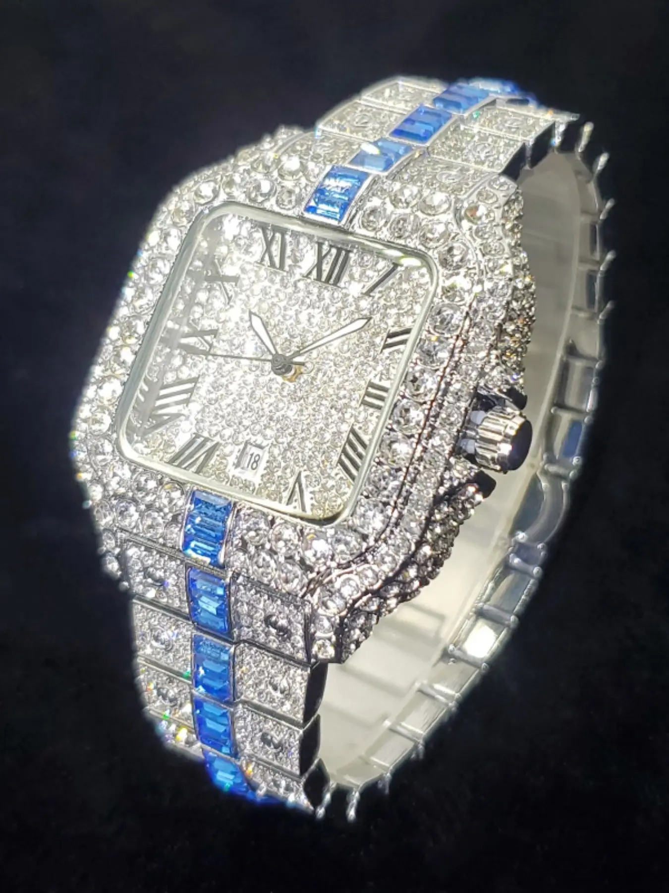 Luxury Men's Watch with Full Diamond Design, Hip-Hop Style Bling Zircon Watch, Party Accessory, Fashionable and Stylish, Analog Quartz Watch