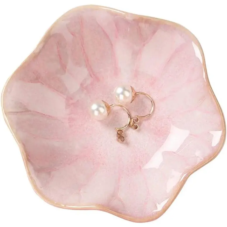 Ceramic Leaf Jewelry Dish, Pink Key Tray, Modern Jewelry Holder, Small Ring Dish, Trinket Tray, Nightstand Decor Room Decor