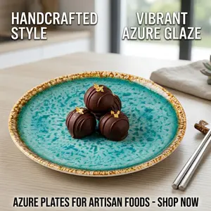 Retro Reactive Glaze Ceramic Dinner Plate, 8-Inch Aesthetic Turquoise Porcelain Serving Dish, Vintage Artisan Style Dessert Salad Plate, Luxury Home Kitchen Tableware