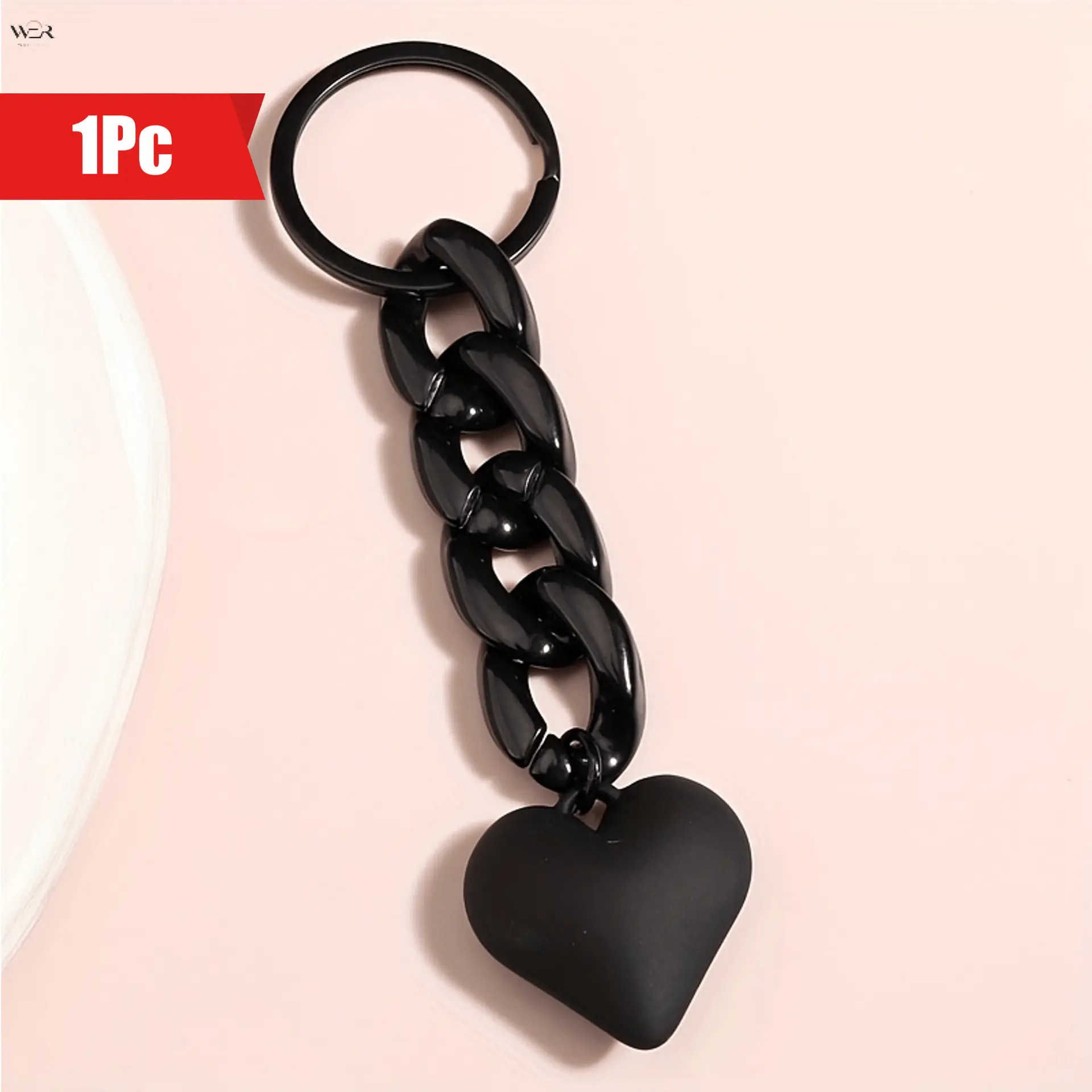 Matte Chunky Chain Heart Keychain 11cm Total Length 3cm Key Ring, 7 Candy Color Options Black Red Green Blue Purple Mint White, Y2K Solid Color Bag Pendant Simple Daily Accessory Friendship Small Gift