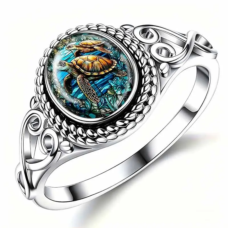 Finger Rings | Viral Coastal Sea Turtle Carved Ring, Unisex Vintage Hollow Ocean Animal Band Ring, Fine Retro Engraved Alloy Comfort Fit Anti-tarnish, Daily Office Commute Casual Layering Jewelry for Shopping & City Street Outfits