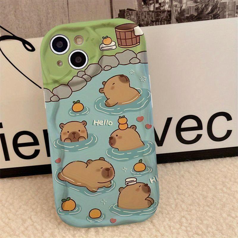 Full-screen bath capybara Pattern Case for iPhone 16 15 14 Pro Max 13 12 11 XR XS Plus Shockproof Full Camera Protection Durable slim Silicone Cover
