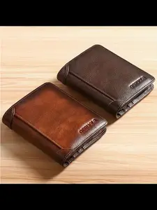 Men's Genuine Leather Wallet RFID Blocking Ultra-Thin Top Layer Cowhide Short Multifunctional ID Credit Card Holder Christmas Gift