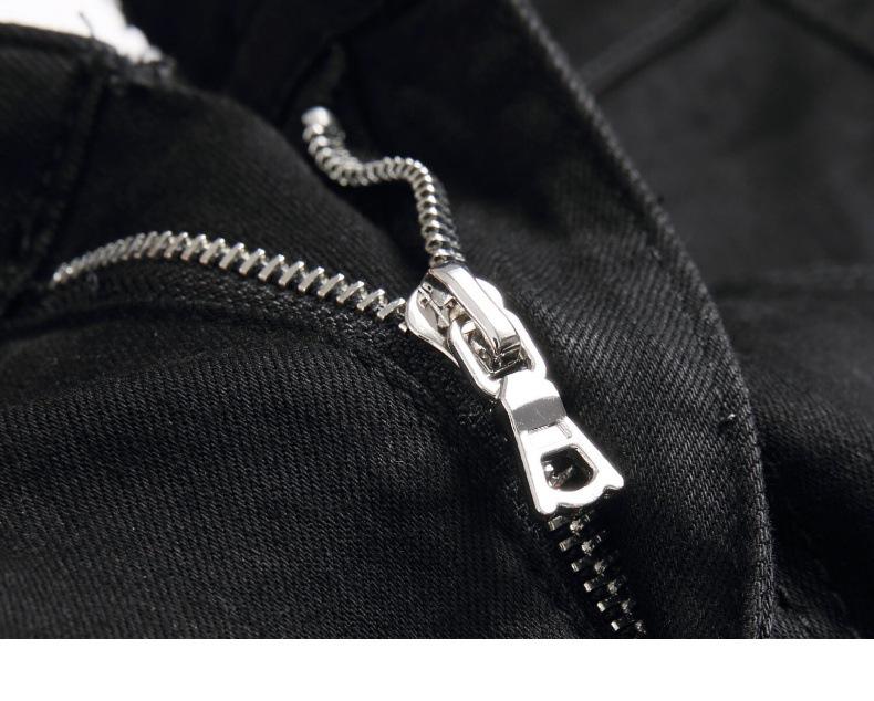 European and American High Street Black Cross Badge Rhinestone Distressed Jeans Men's Slim Fit Casual Long Pants Trendy Brand Streetwear Menswear