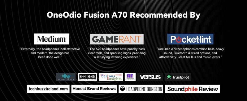 OneOdio Fusion A70 Bluetooth Over Ear Headphones with 72H Playtime Hi-Res Sound 40mm Driver 3.5mm & 6.35mm Audio Jack for DJ Studio Monitor Mixing Flip-to-Mute Rotating Boom Mic, 50mm Drivers, Wired 3.5mm for PC, PS5, PS4, Xbox Series X/S, Xbox one,Switch