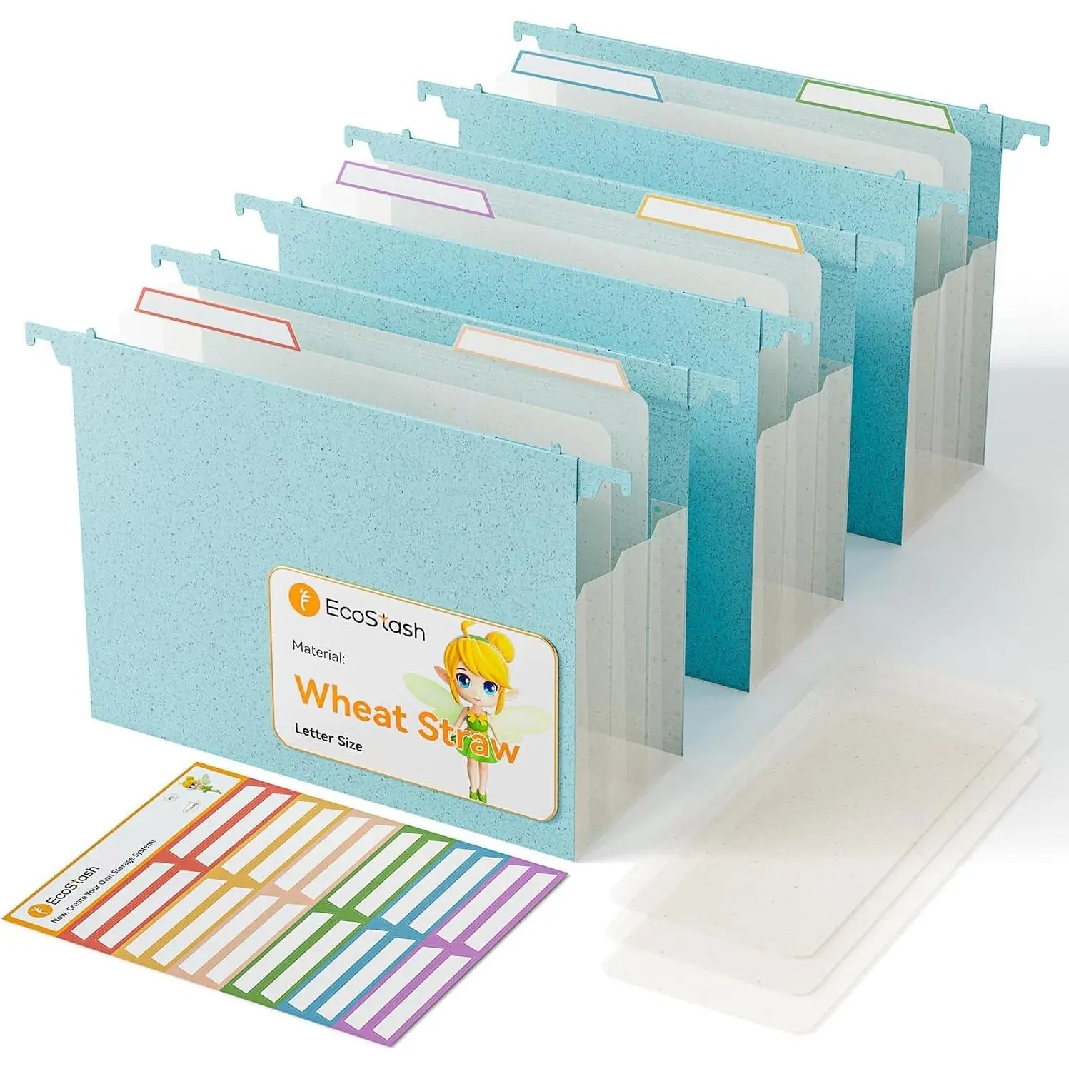 Extra Capacity Hanging File Folders 4.72" Reinforced Wheat Straw Expanding Hanging Folder Letter Size Heavy Duty for Filing Cabinets File Organizer for Office & Home Sky Blue 3 Packs