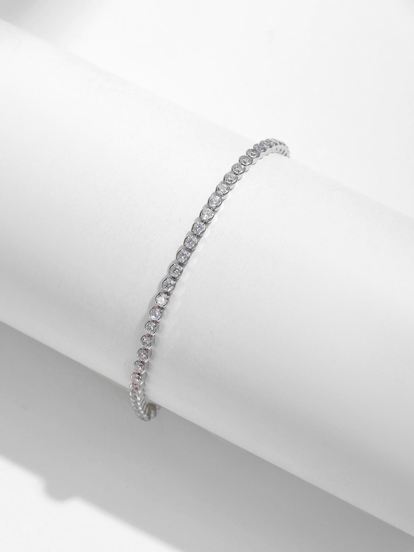 925 Sterling Silver Fashion Artificial Zircon Tennis Bracelet, Fashion Jewelry for Party, Daily Clothing Decor, Trendy All-match & Exquisite Jewelry for Birthday Gift with Box