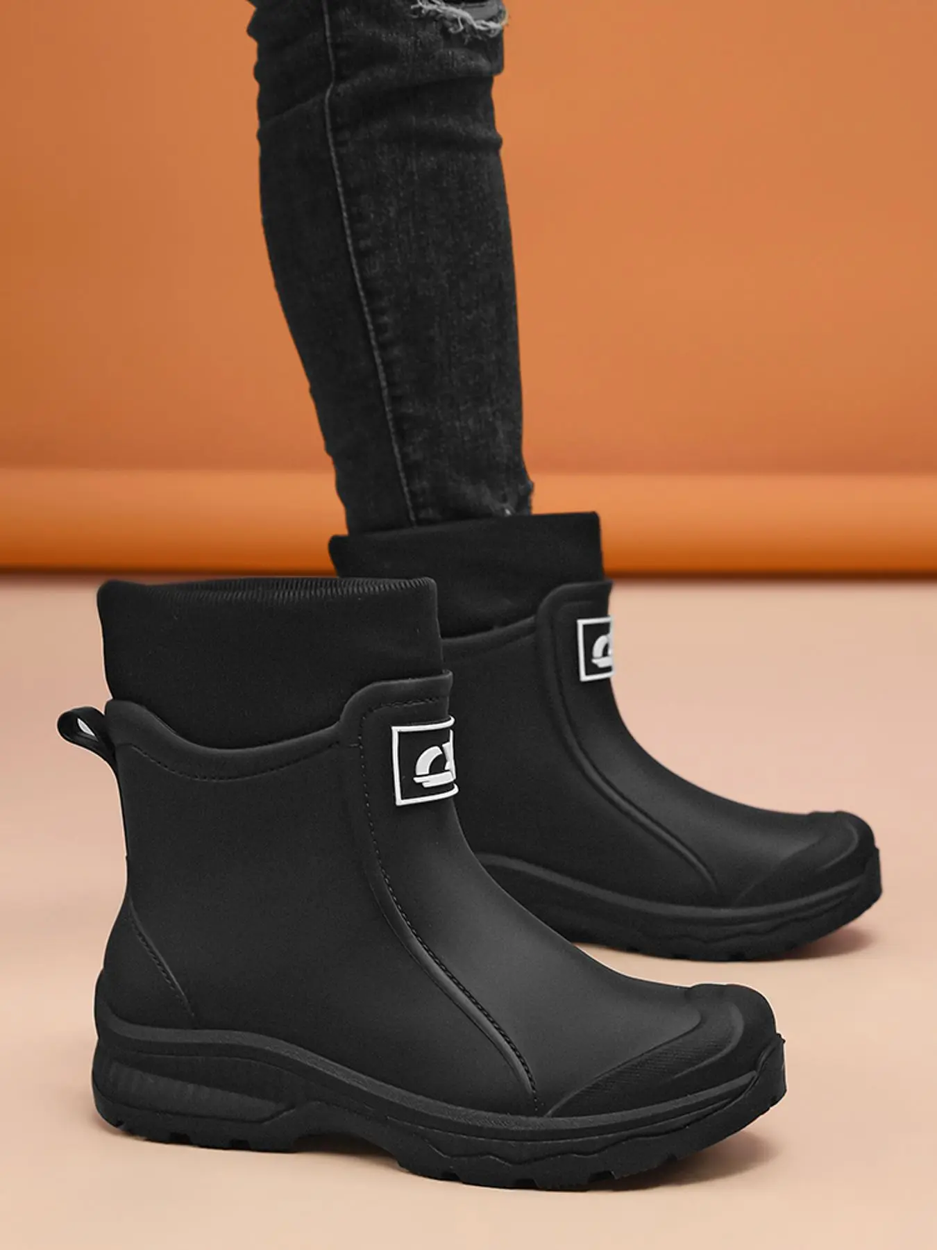 Men's sock mouth fixed velvet men's rain boots, casual outdoor boot, outdoor hiking boots, hiking shoes, strong grip
