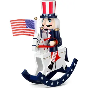 4th of July Nutcracker Patriotic Wooden Nutcracker Figures American Flag Red White Blue Rocking Horse Soldier Independence Day Indoor Tabletop Decorations for 250th Anniversary 8.6x2.9x10 infidget toys
