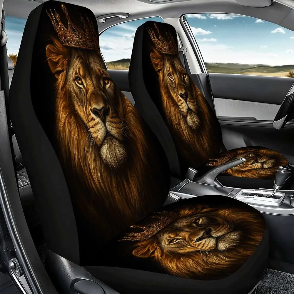 Set of 2 Lion King Car Seat Covers with Crown, Designed for Front Seats, Featuring a High Back Style, Made from Polyester, Compatible with Cars, Suvs, And Trucks, Ideal for Women'S Car Additions, Perfect for Christmas Eve And Halloween