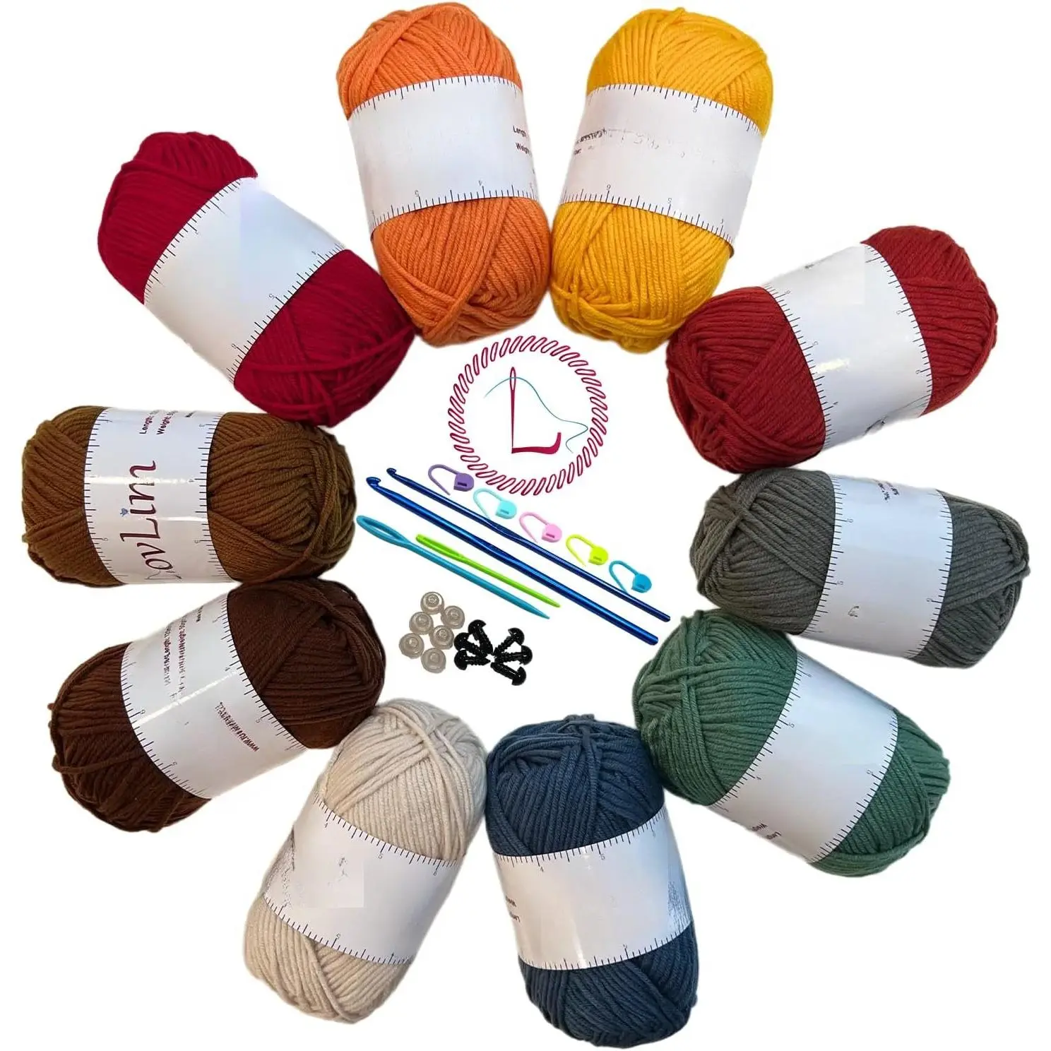 Autumn Crochet Craft Starter Kit for Beginners - Colorful Crochet Thread Bulk Yarn, 10x50g Soft Skeins (120m Each, 1200+ Yards), Handmade Knitting Supplies, Free Amigurumi Patterns