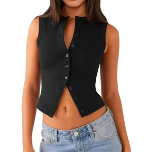 Womens Going Out Tops Summer Spring Ribbed Tank Sexy Crop Cute Y2K Button Down T Shirts Fashion Clothes 2026(Gift)