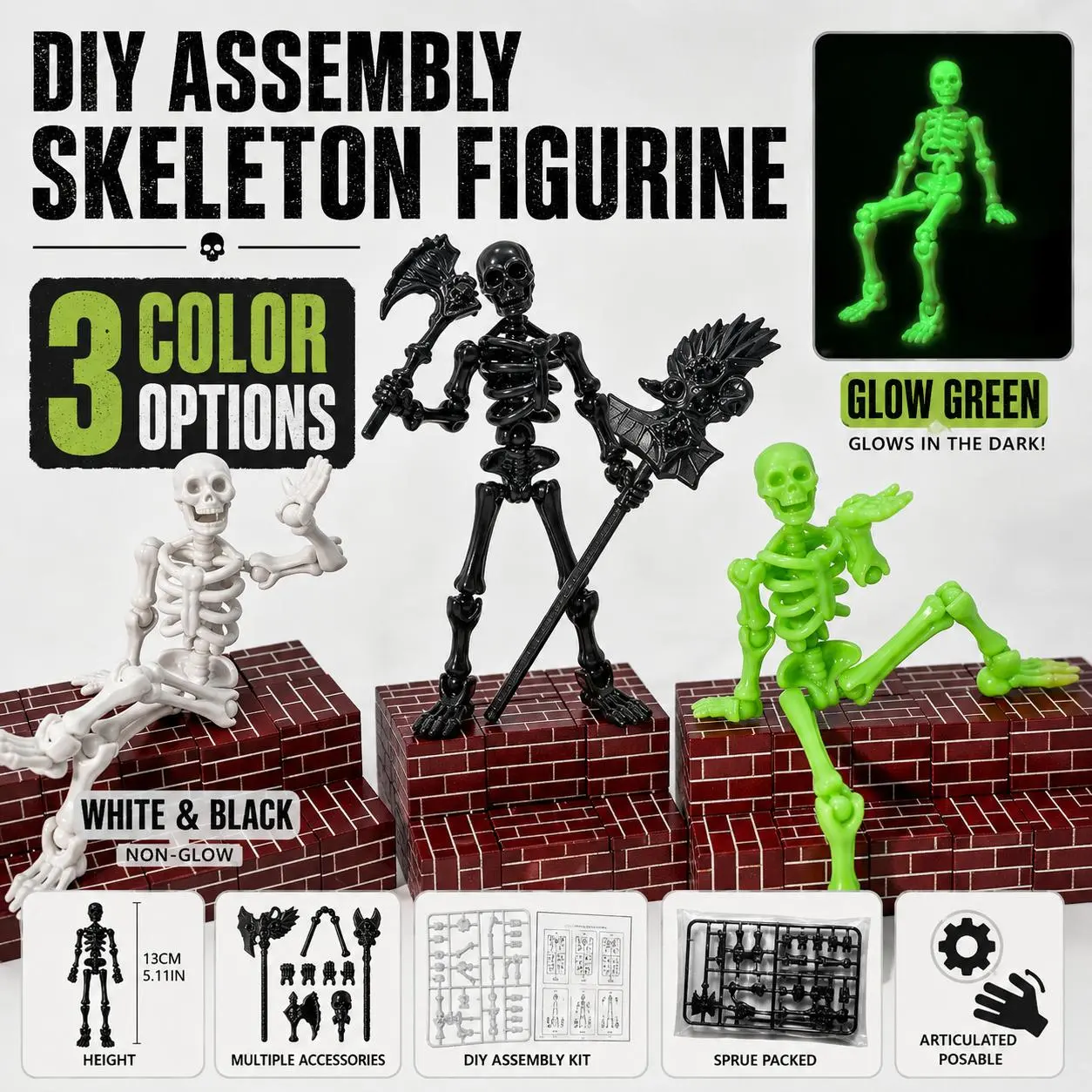 DIY Assembly Skeleton Figurine with Fully Posable Joints, ABS Stress Relief Sculpture Decor, Creative Art Ornament for Desk, Bedroom & Living Room