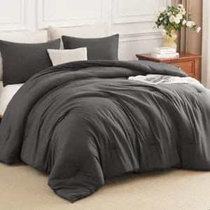 Full Comforter Set 3 Piece, 270GSM Down Alternative Fill, Oeko-TEX Certified, Quilted with 8 Corner Ties, All Season Bedroom Decor Bedding, 1 Comforter (82"x86") with 2 Pillowcases, Dark Grey