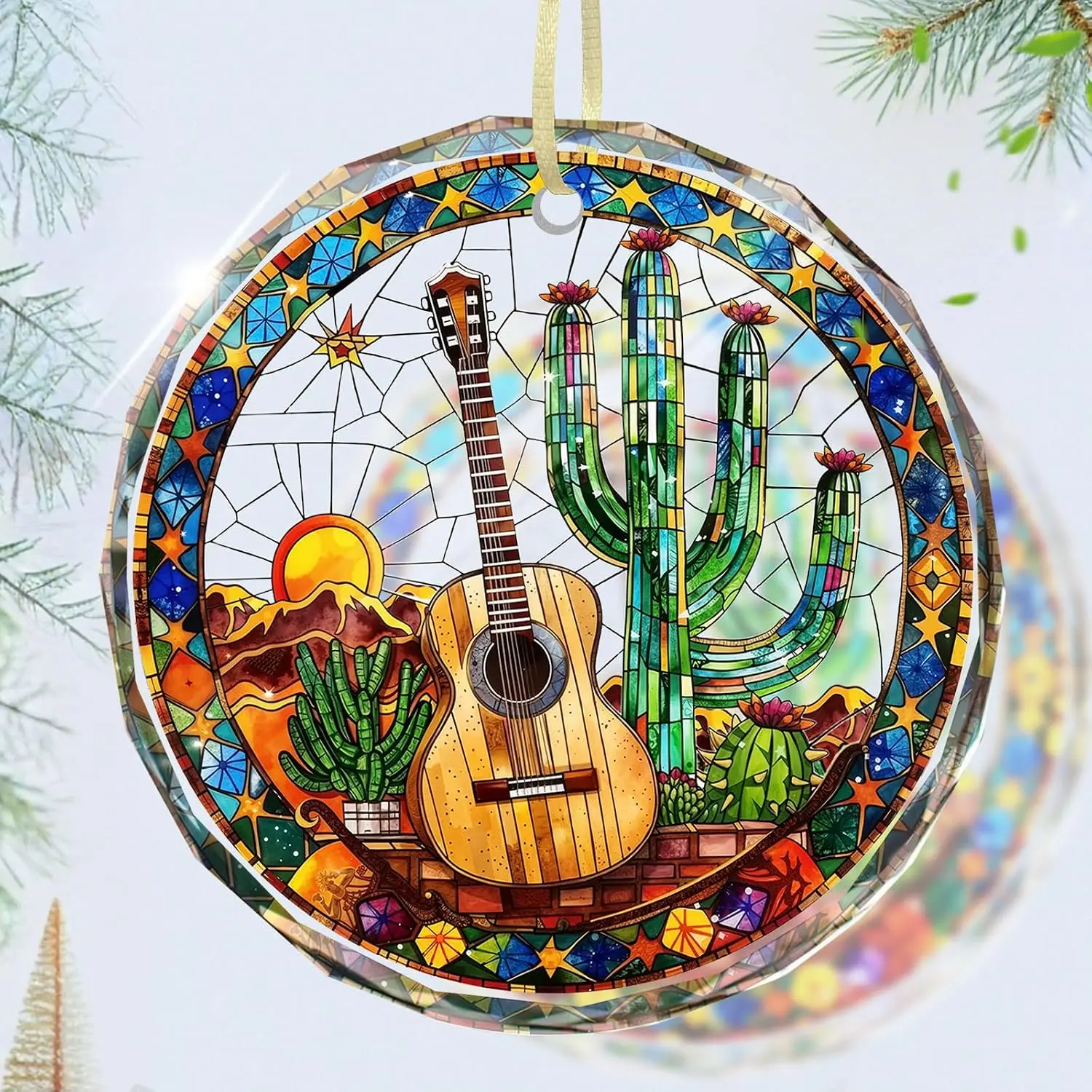 Stained Glass Guitar Ornament,  Christmas Tree Decor, Guitar Christmas Ornaments, Holiday Presents