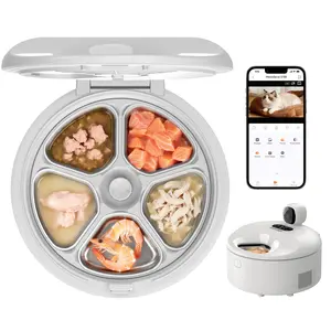 Automatic Cat Feeder with App Control, 5L Food Dispenser for 2 Cats, 2.4/5G WiFi, Dual Power, Programmable Portions, Anti-Jam & Fresh-Lock, Stainless Steel Bowls, Easy to Clean slobber stopper