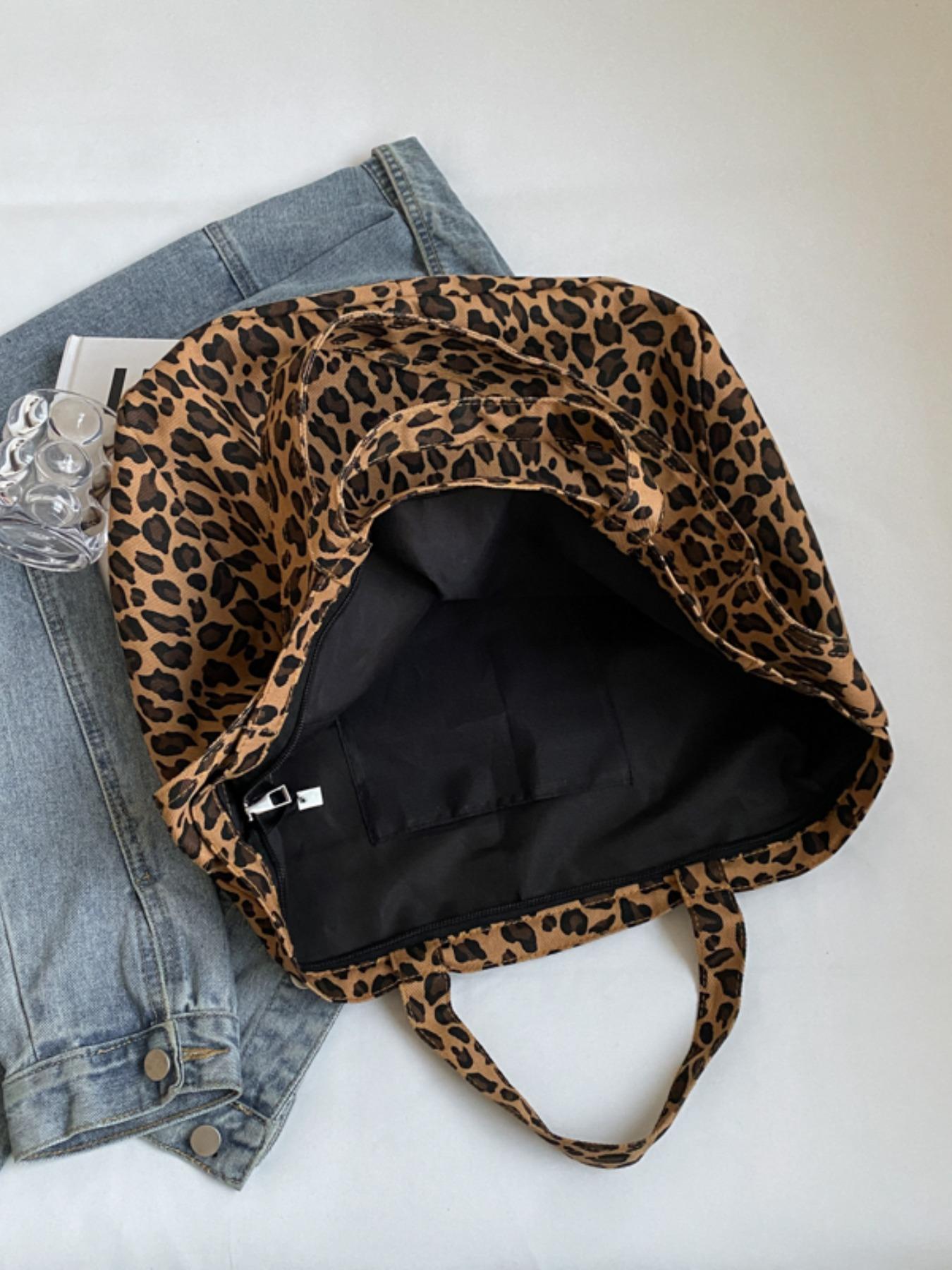 Fashion Leopard Pattern Tote Bag, Large Capacity Shoulder Bag for Women, Casual Trendy Versatile High-quality Daily Commuting Bag, Girl Fashionable Shopping Bag, Leopard Print Tote